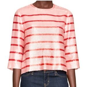 Kate Spade striped sequin top pink red shiny cropped top size 0 New
